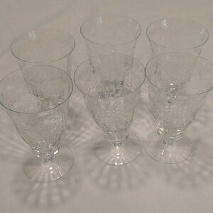 Set of 6 etched crystal wine glasses 8 ounces
